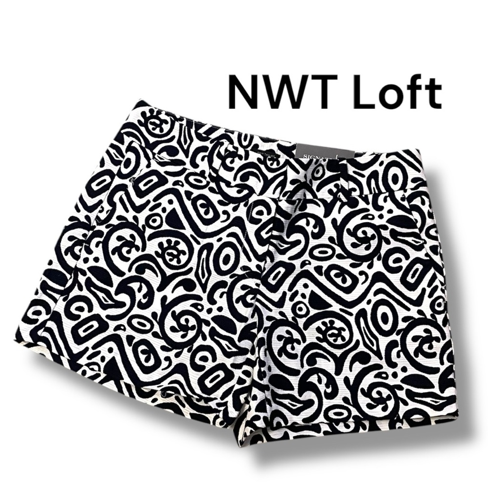 NWT LOFT Women's High Waist Black and White Abstract Shorts